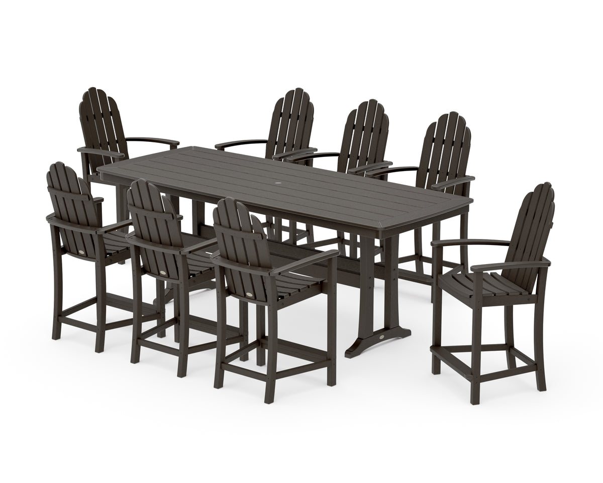 POLYWOOD Classic Adirondack 9-Piece Counter Set with Trestle Legs in Vintage Coffee