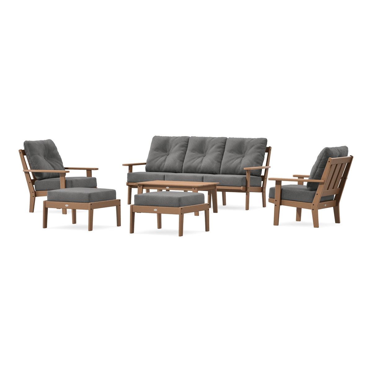 POLYWOOD Oxford 6-Piece Lounge Sofa Set in Teak