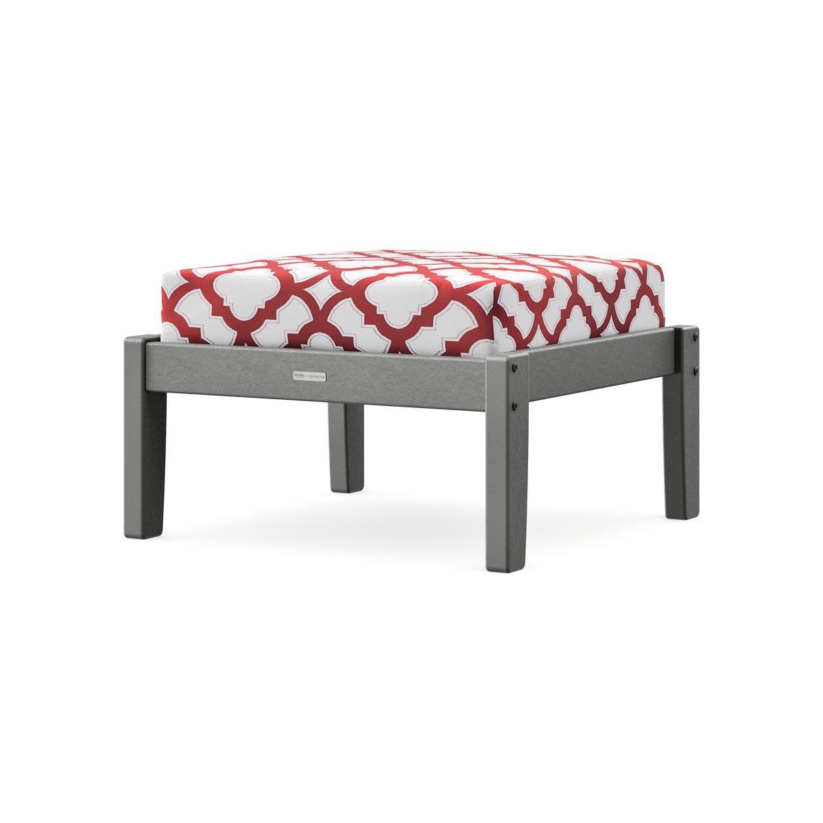 POLYWOOD Chinoiserie Deep Seating Ottoman in Slate Grey / Trellis Crimson