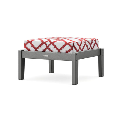 POLYWOOD Chinoiserie Deep Seating Ottoman in Slate Grey / Trellis Crimson