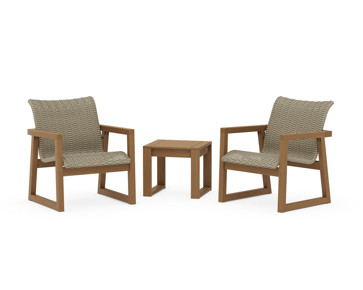 POLYWOOD EDGE Woven 3-Piece Lounge Chair Seating Set in Natural / Dune Grass