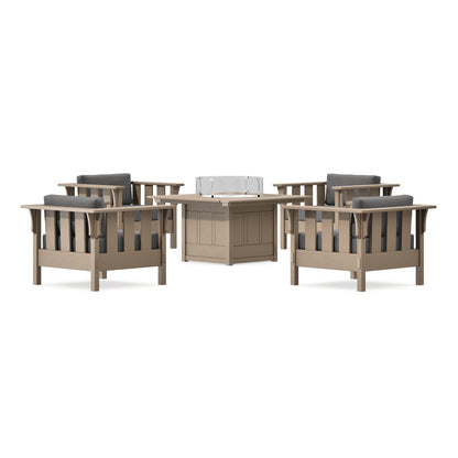 POLYWOOD Acadia 5-Piece Deep Seating Set with Fire Pit Table in Vintage Sahara