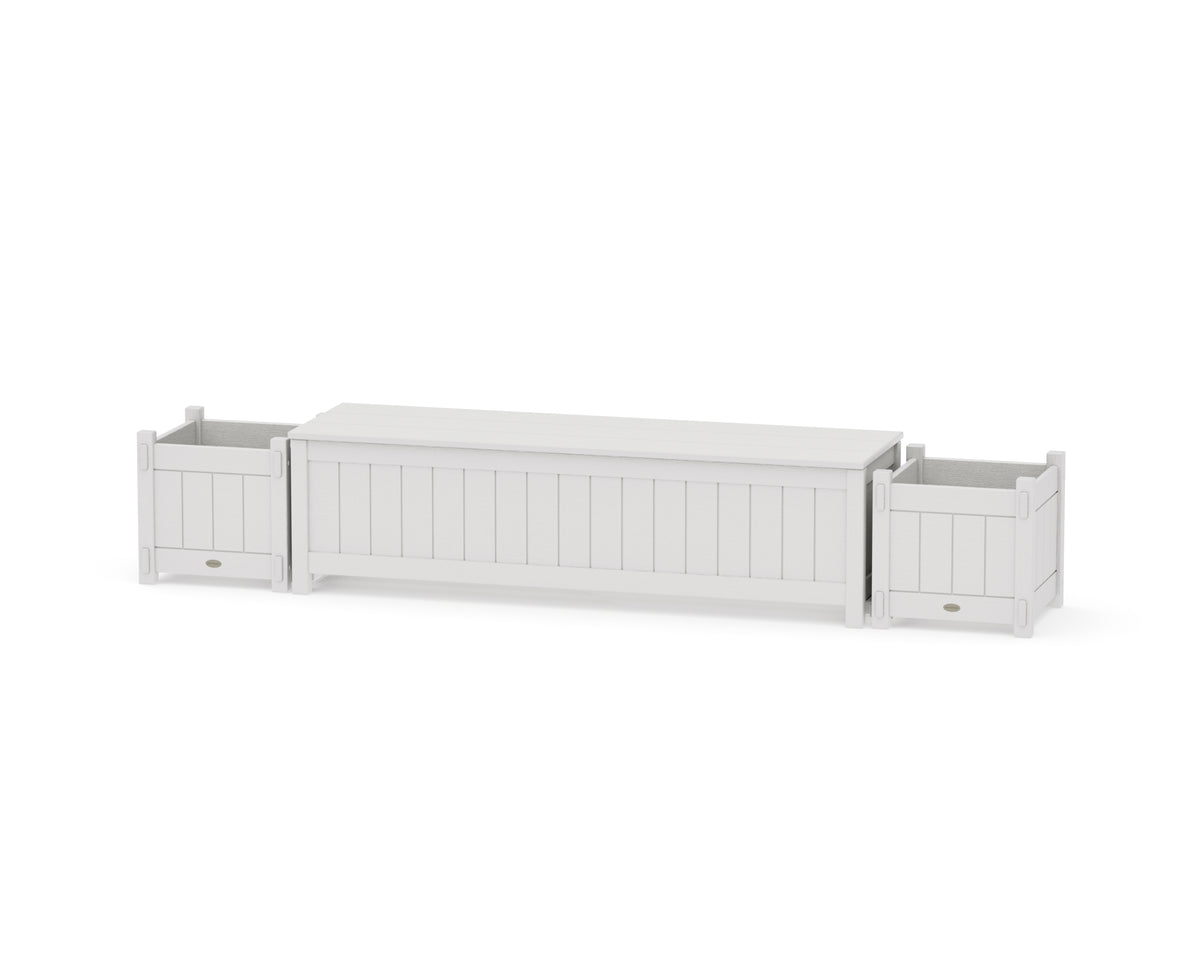 POLYWOOD 60" Vineyard Straight Planter Storage Bench Set in Vintage White