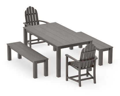 POLYWOOD Classic Adirondack 5-Piece Parsons Dining Set with Benches in Driftwood