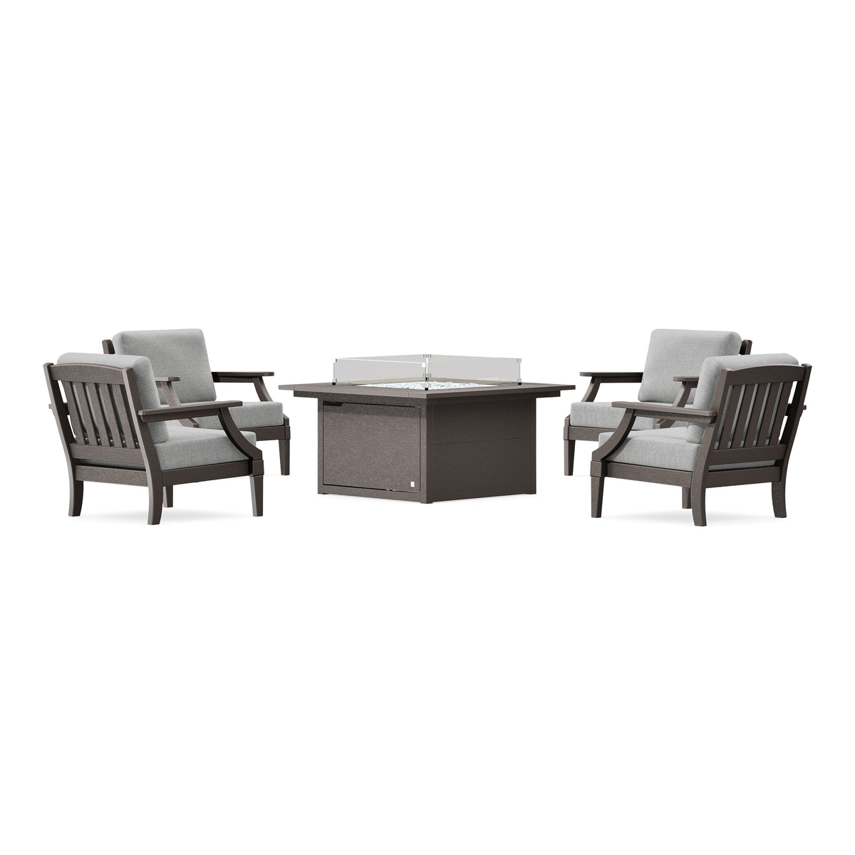 POLYWOOD PW Designer Series Estate 5-Piece Lounge Fire Table Set in Vintage Coffee / Grey Mist