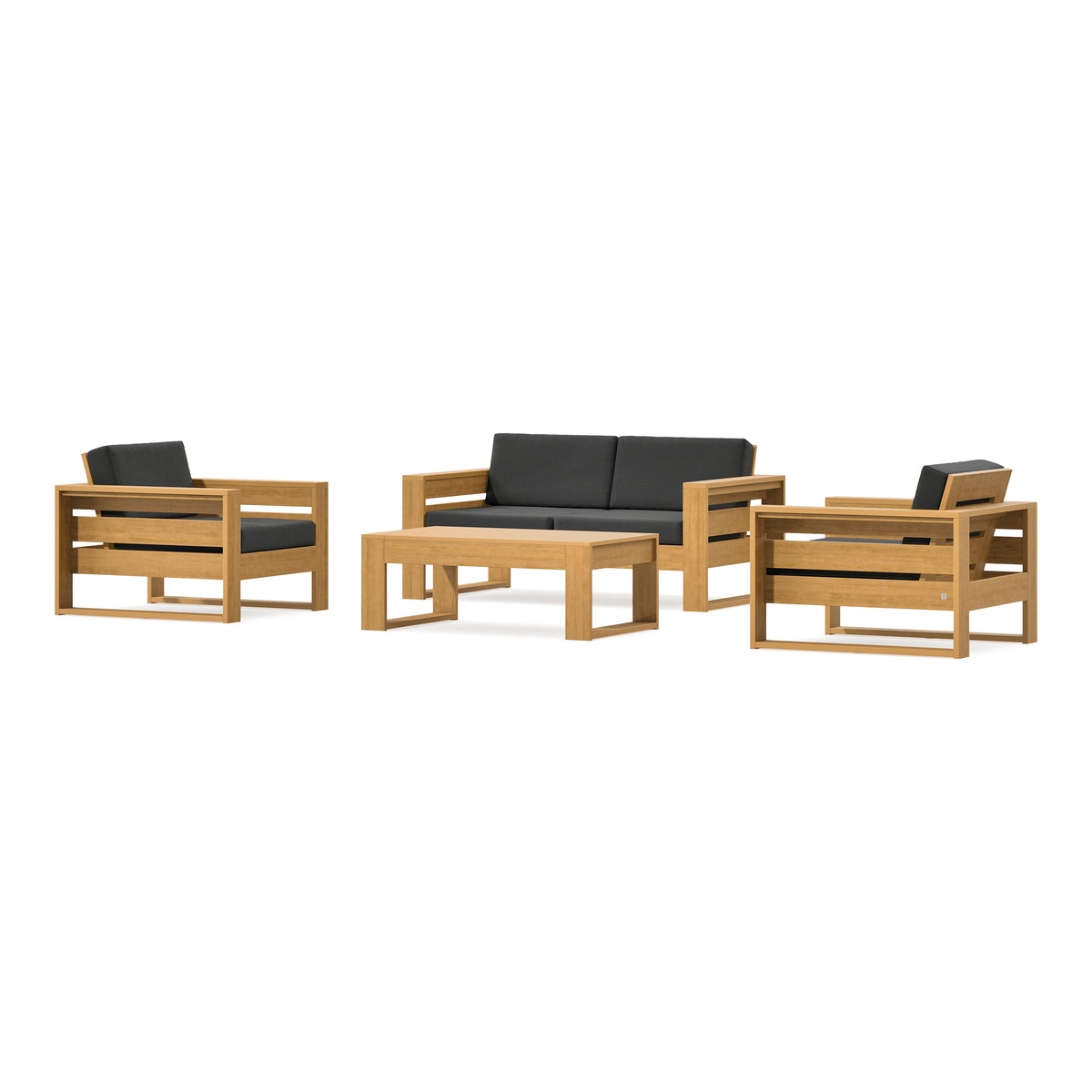 POLYWOOD PW Designer Series Latitude 4-Piece Lounge Loveseat Set in Natural / Spectrum Carbon