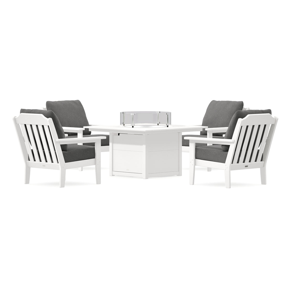 POLYWOOD Country Living Cottage 5-Piece Deep Seating Set with Fire Pit Table in Vintage White