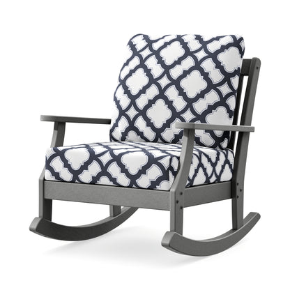 POLYWOOD Braxton Deep Seating Rocking Chair in Slate Grey / Trellis Navy