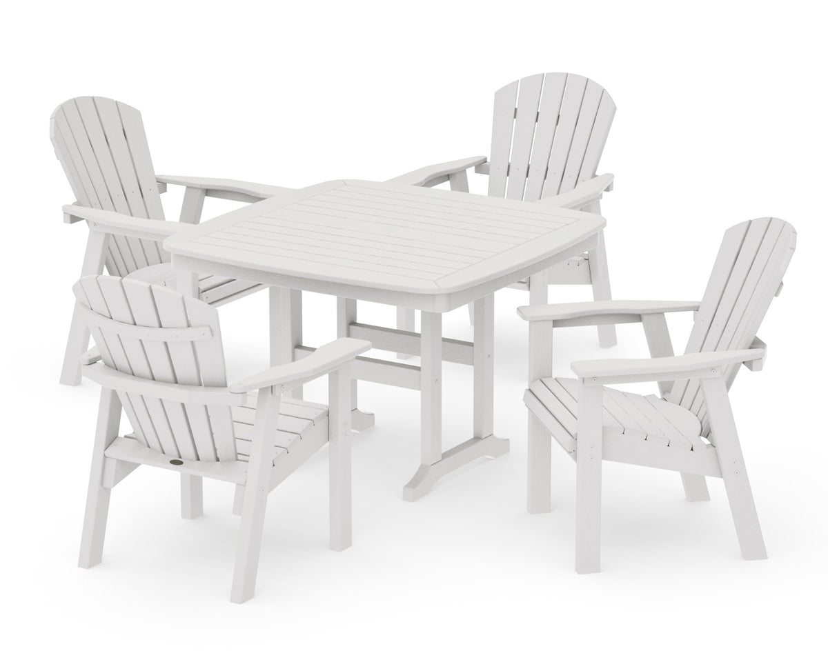 POLYWOOD Seashell 5-Piece Dining Set with Trestle Legs - 44" Table in Vintage White