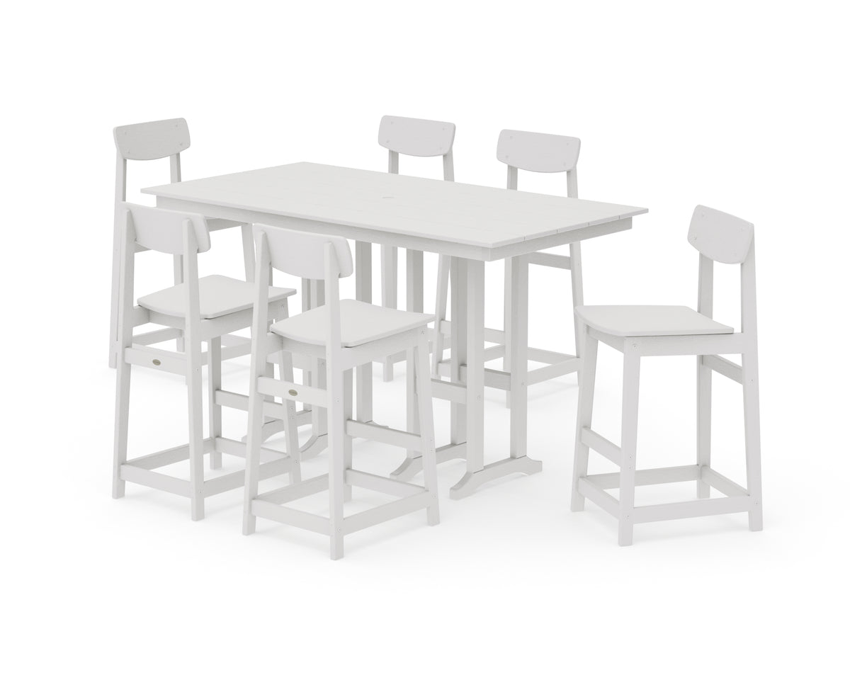 POLYWOOD Modern Studio Urban Bar Chair 7-Piece Set in Vintage White