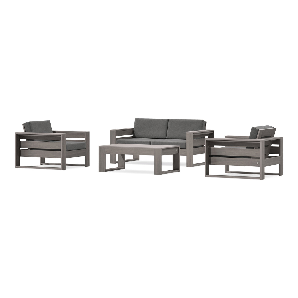 POLYWOOD PW Designer Series Latitude 4-Piece Lounge Loveseat Set in Driftwood / Ash Charcoal