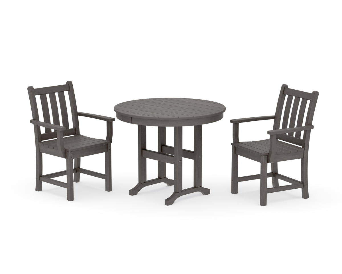 POLYWOOD Traditional Garden 3-Piece Round Dining Set in Driftwood