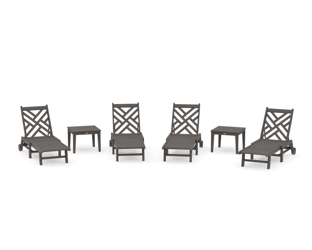 POLYWOOD Chippendale 6-Piece Chaise Set with Wheels in Driftwood