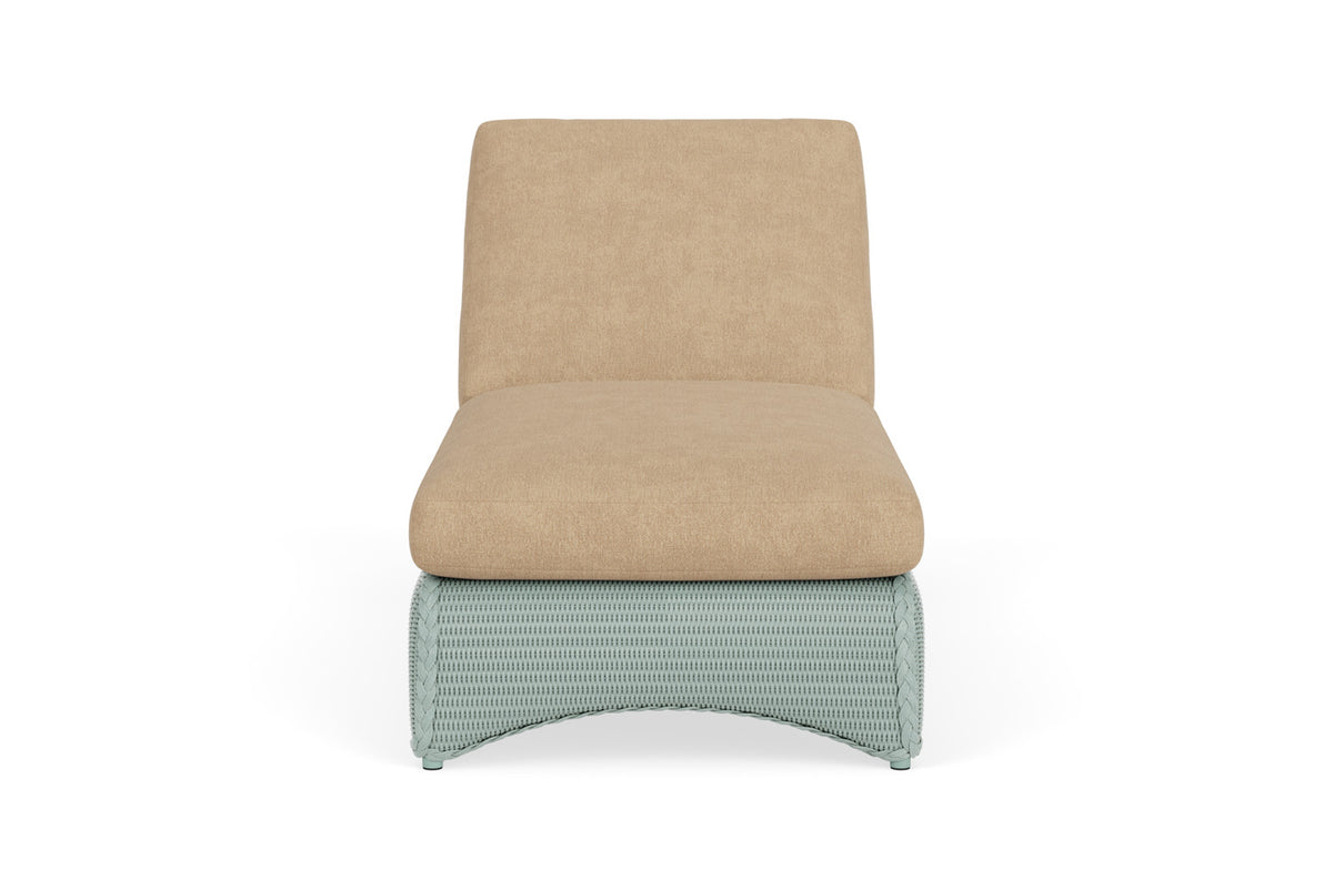 Lloyd Flanders Lloyd Loom Chaise – 2x2 Weave in Sea Glass with Hayden Sand fabric