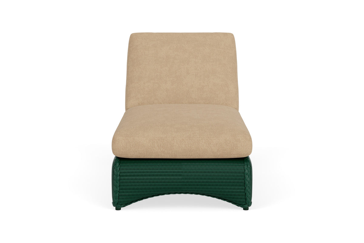 Lloyd Flanders Lloyd Loom Chaise – 2x2 Weave in Woodland with Hayden Sand fabric