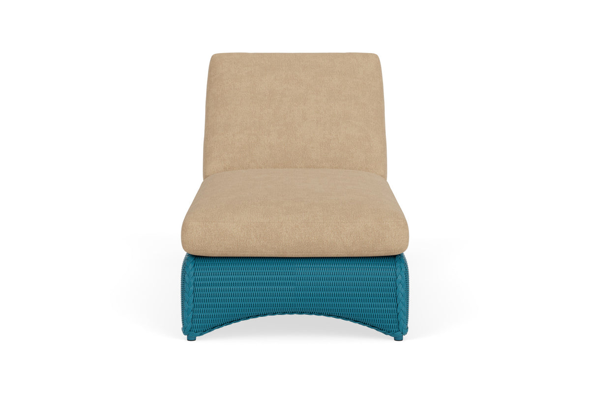 Lloyd Flanders Lloyd Loom Chaise – 2x2 Weave in Peacock with Hayden Sand fabric