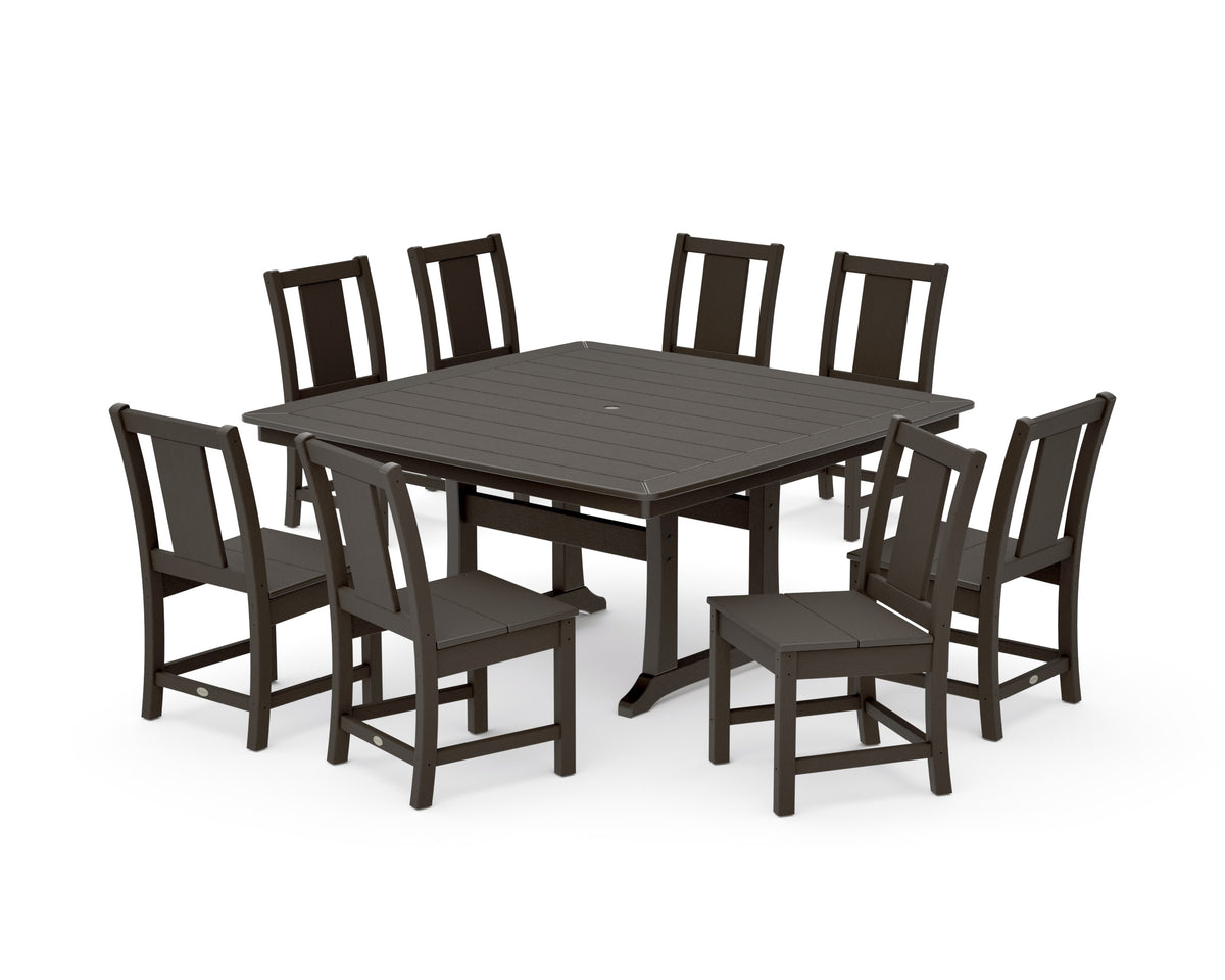 POLYWOOD Prairie Side Chair 9-Piece Square Dining Set with Trestle Legs in Vintage Coffee