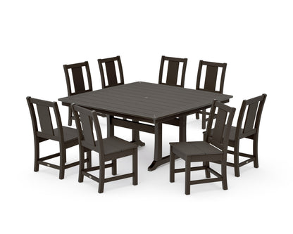 POLYWOOD Prairie Side Chair 9-Piece Square Dining Set with Trestle Legs in Vintage Coffee