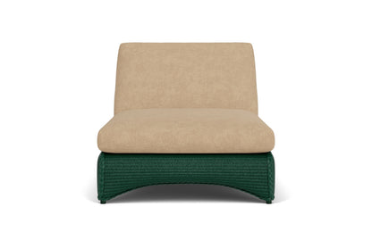 Lloyd Flanders Lloyd Loom Double Chaise – 2x2 Weave in Woodland with Hayden Sand fabric