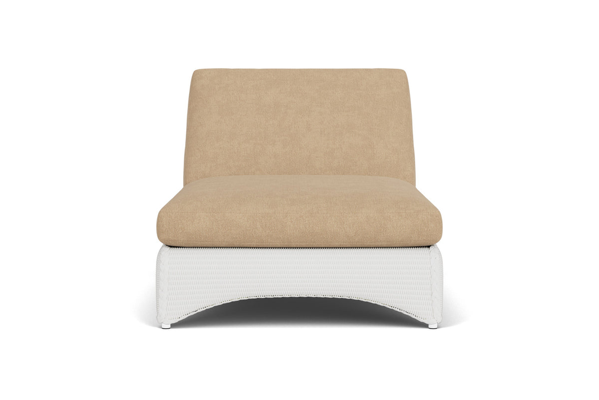 Lloyd Flanders Lloyd Loom Double Chaise – 2x2 Weave in Matte White with Hayden Sand fabric