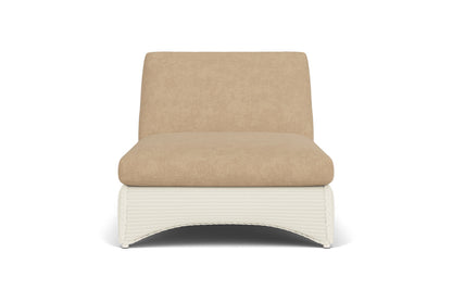 Lloyd Flanders Lloyd Loom Double Chaise – 2x2 Weave in Ivory with Hayden Sand fabric