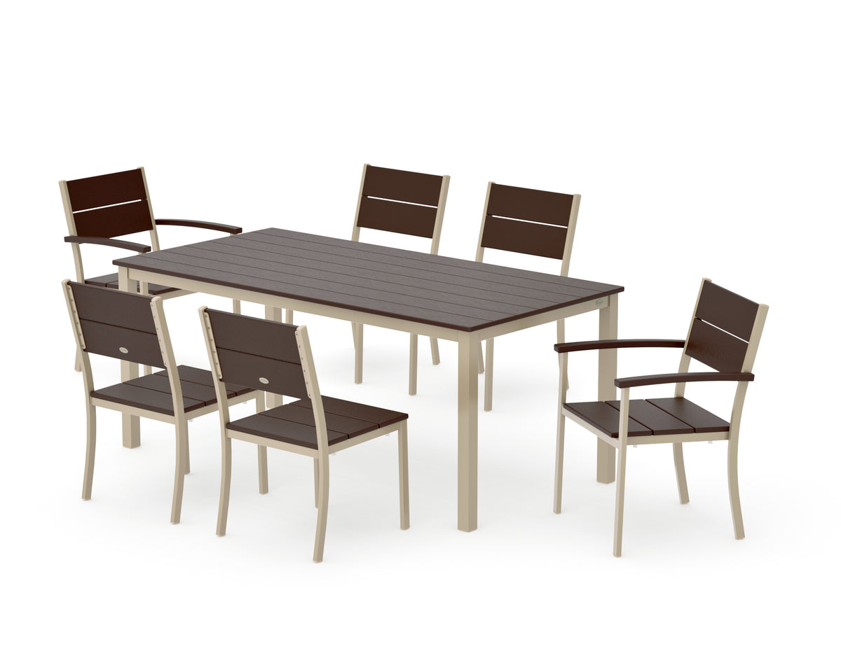 POLYWOOD Main Street 7-Piece Dining Set with Main Street 36" x 72" Dining Table in Sand / Mahogany