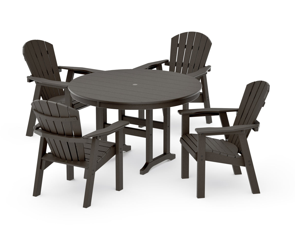 POLYWOOD Seashell 5-Piece Round Farmhouse Dining Set in Vintage Coffee