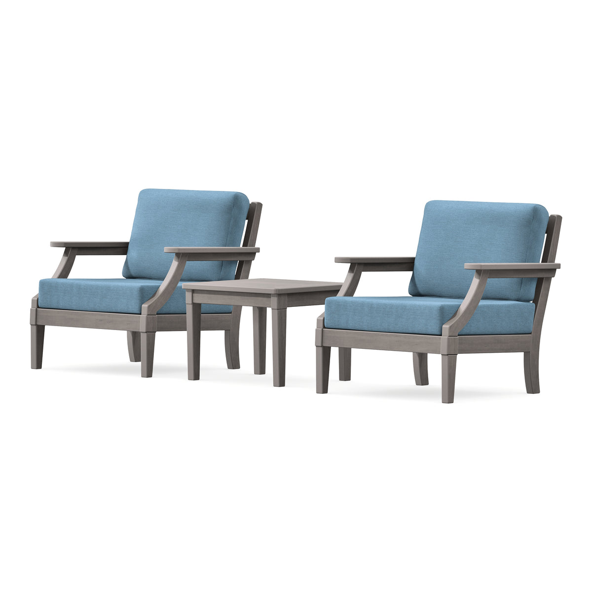 POLYWOOD PW Designer Series Estate 3-Piece Lounge Chair Set in Driftwood / Sky Blue
