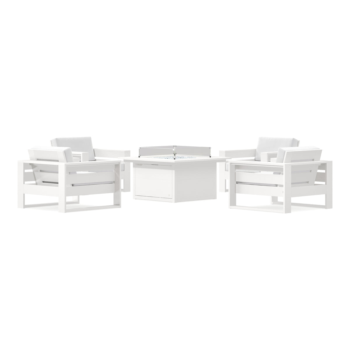 POLYWOOD PW Designer Series Latitude 5-Piece Lounge Fire Table Set in Vintage White / Natural