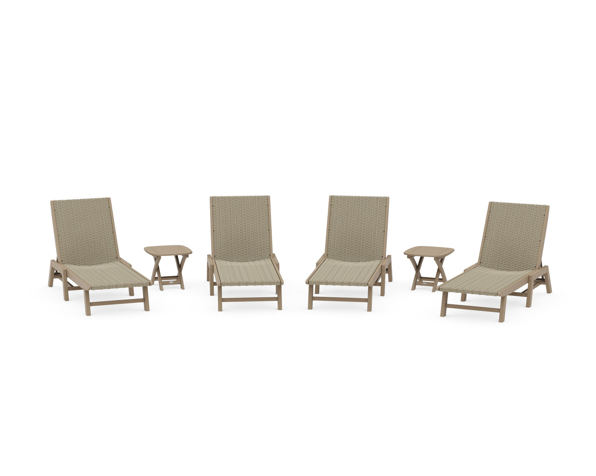 POLYWOOD 6-Piece Coastal Woven Chaise Lounge Set in Vintage Sahara / Dune Grass