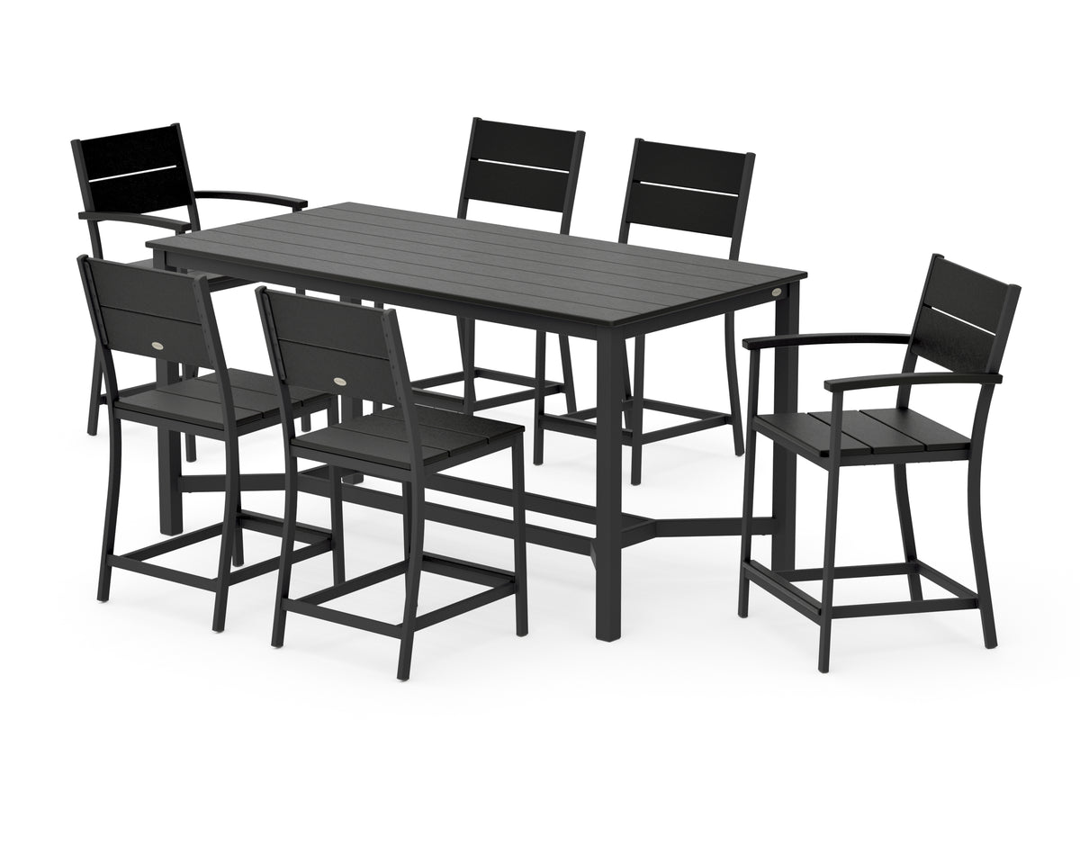 POLYWOOD Main Street 7-Piece Counter Set in Black / Black