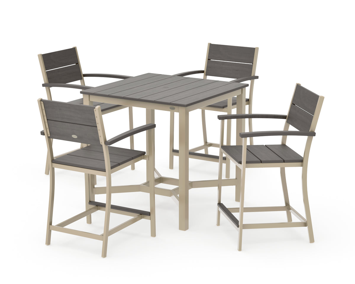 POLYWOOD Main Street 5-Piece Counter Set in Sand / Driftwood