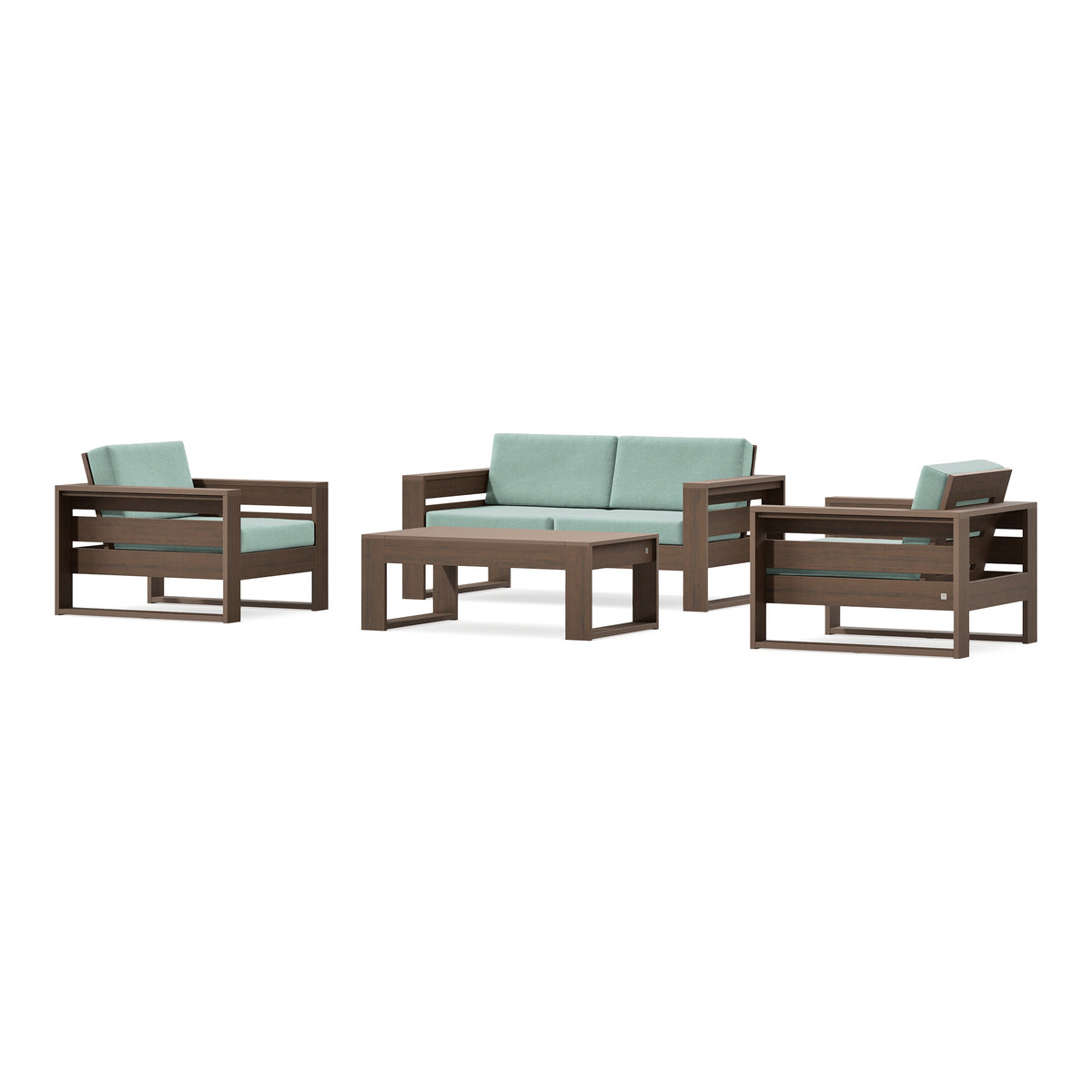 POLYWOOD PW Designer Series Latitude 4-Piece Lounge Loveseat Set in Kona / Glacier Spa