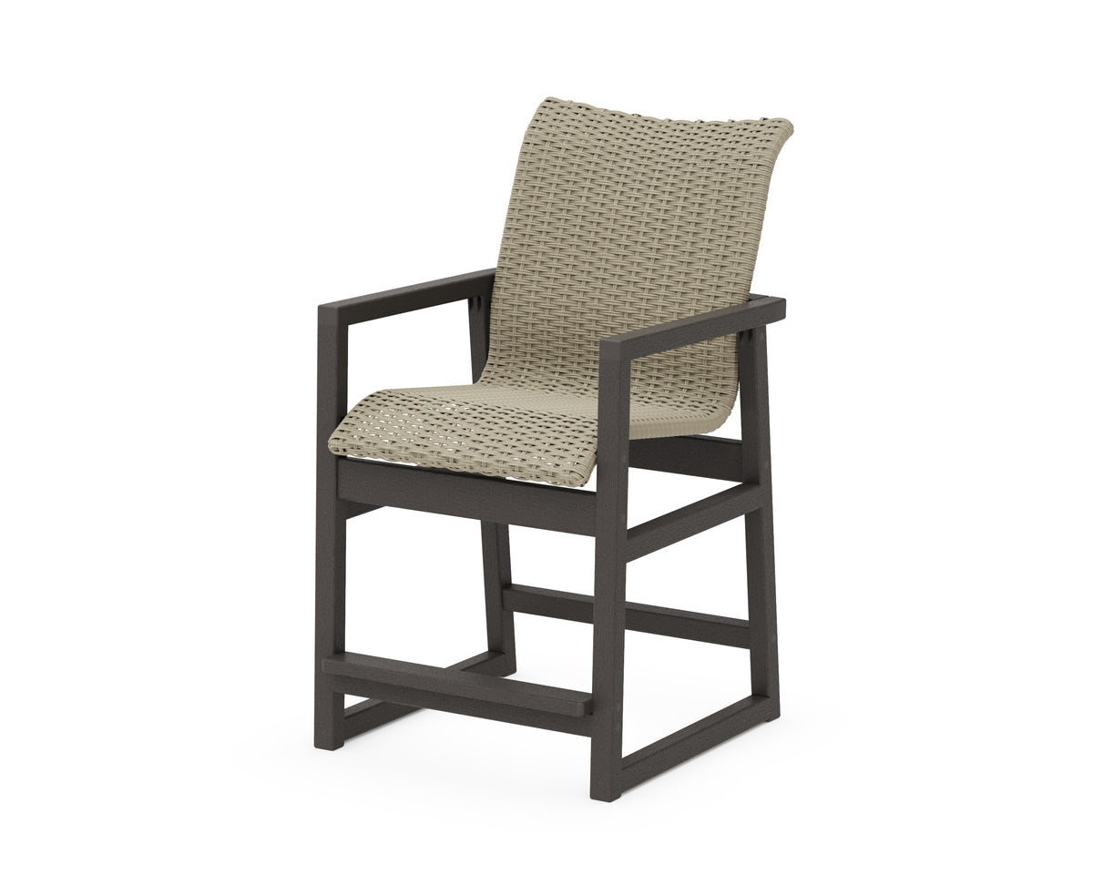 POLYWOOD EDGE Woven Counter Arm Chair in Vintage Coffee / Dune Grass