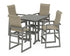 POLYWOOD EDGE Woven Highback 5-Piece Farmhouse Bar Set with Trestle Legs in Slate Grey / Dune Grass