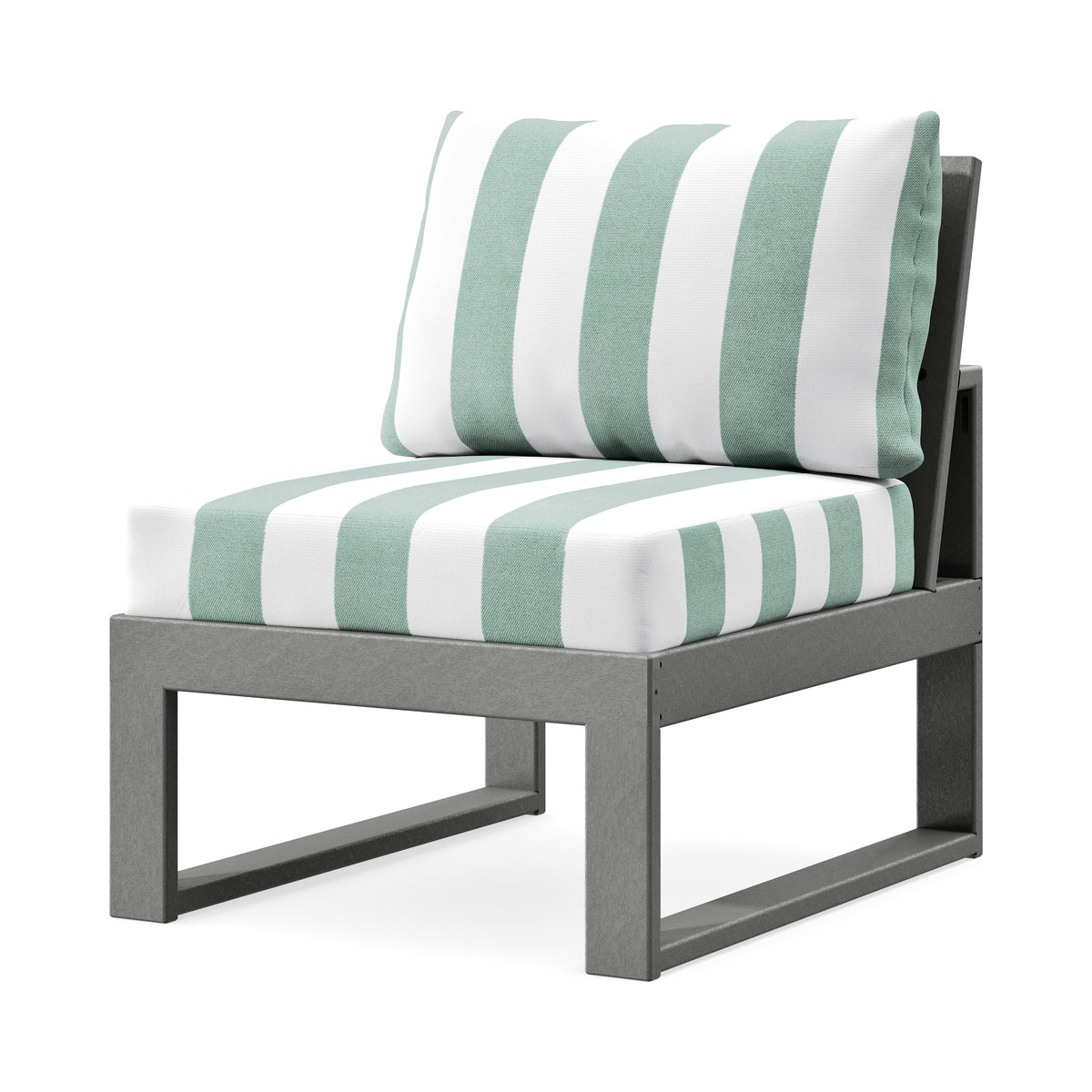 POLYWOOD Modular Armless Chair in Slate Grey / Cabana Stripe Glacier Spa