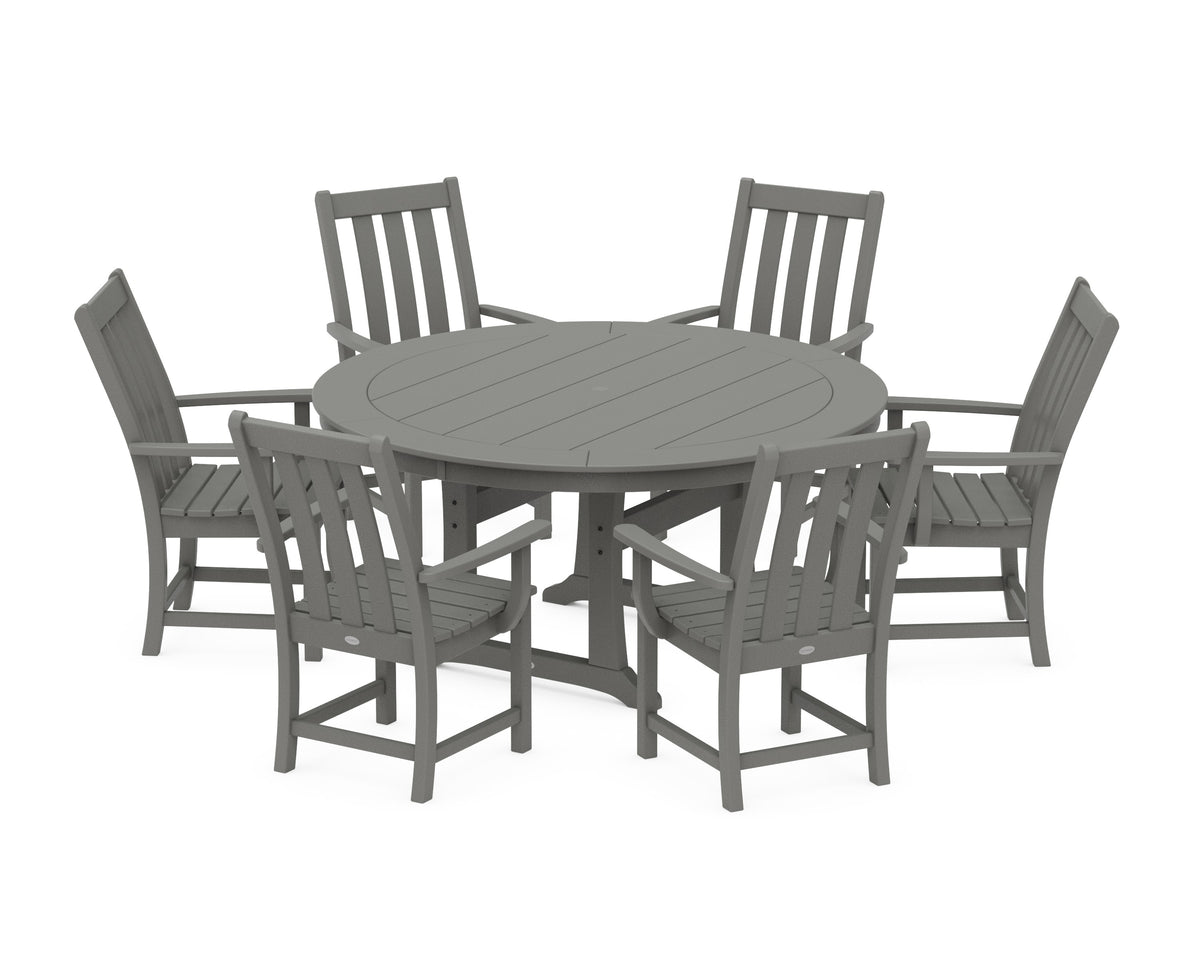 POLYWOOD Vineyard 7-Piece Arm Chair Round Dining Set in Slate Grey