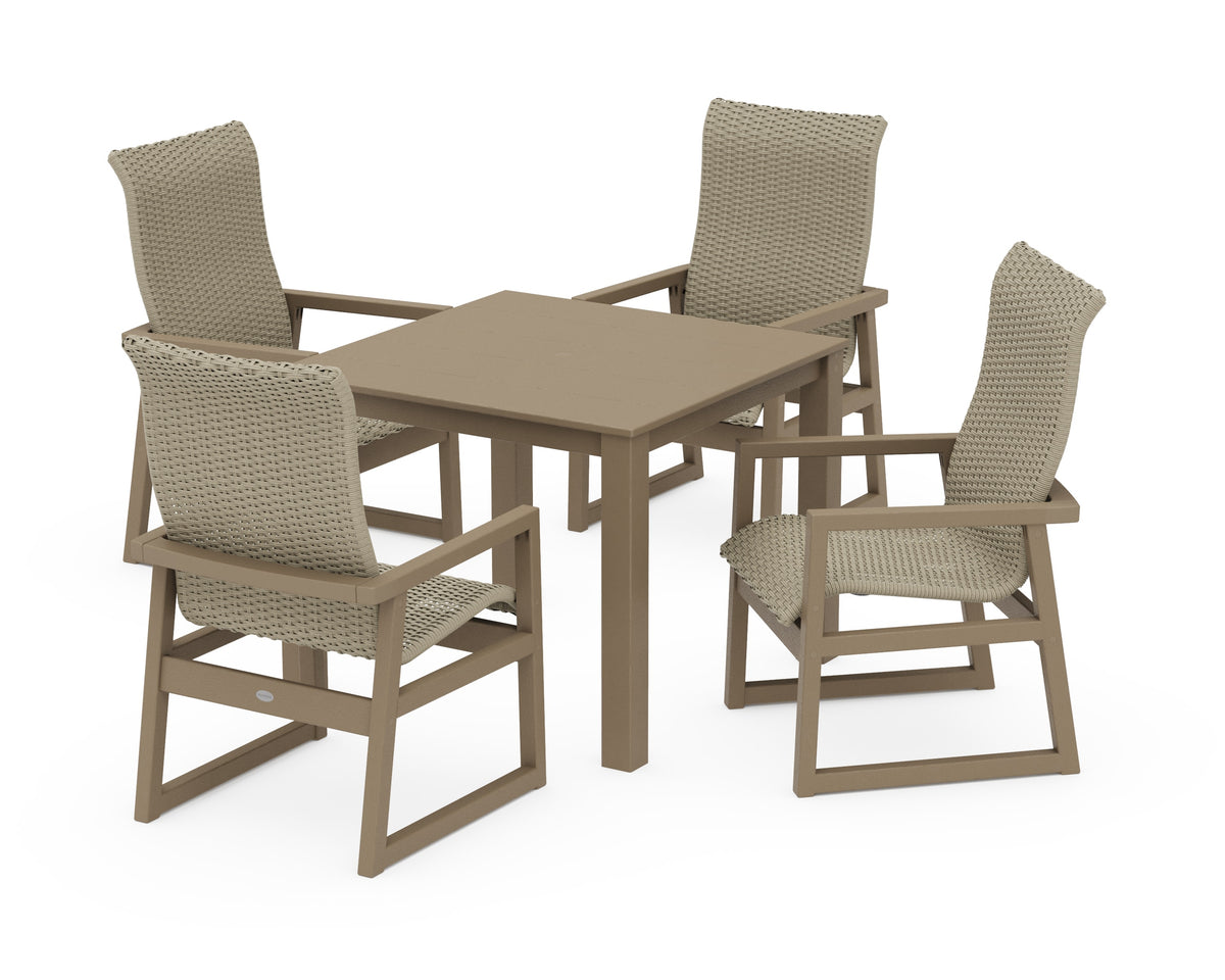 POLYWOOD EDGE Woven High-Back 5-Piece Parsons Dining Set in Vintage Sahara / Dune Grass
