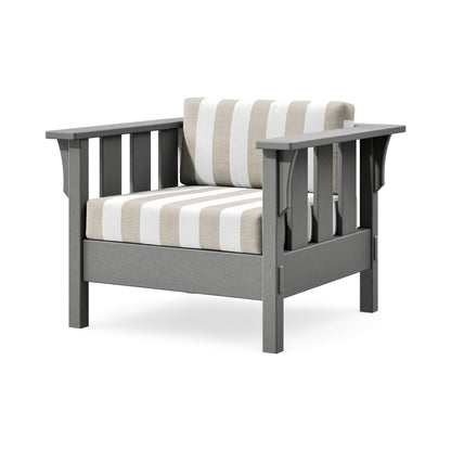 POLYWOOD Acadia Deep Seating Chair in Slate Grey / Cabana Stripe Dune Burlap