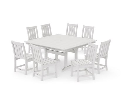 POLYWOOD Oxford Side Chair 9-Piece Square Dining Set with Trestle Legs in Vintage White