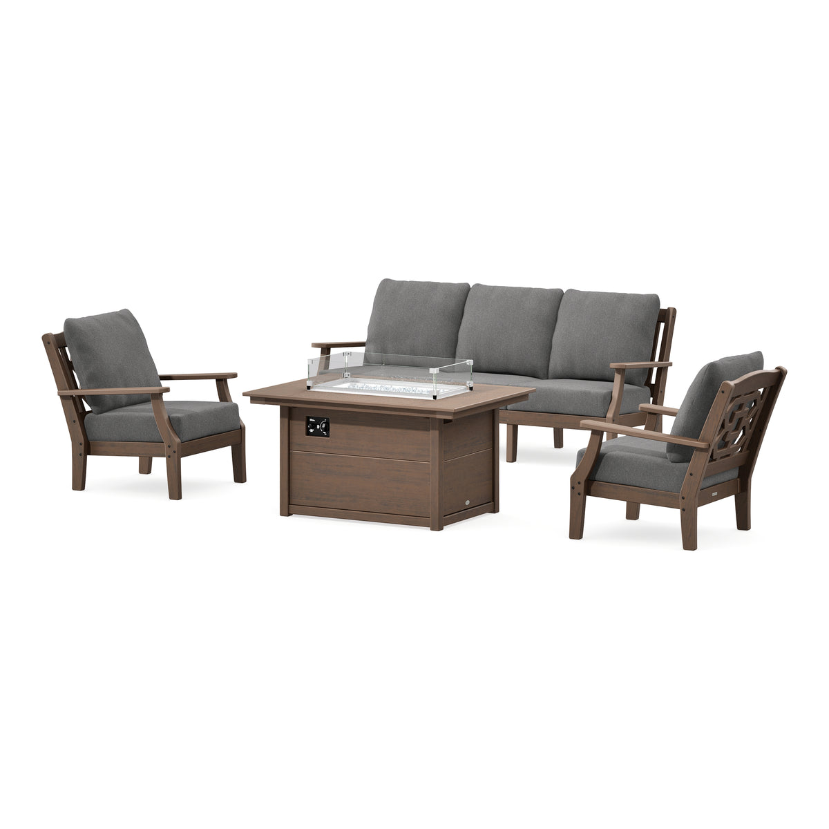 POLYWOOD Chinoiserie Deep Seating Fire Pit Table Set in Kona