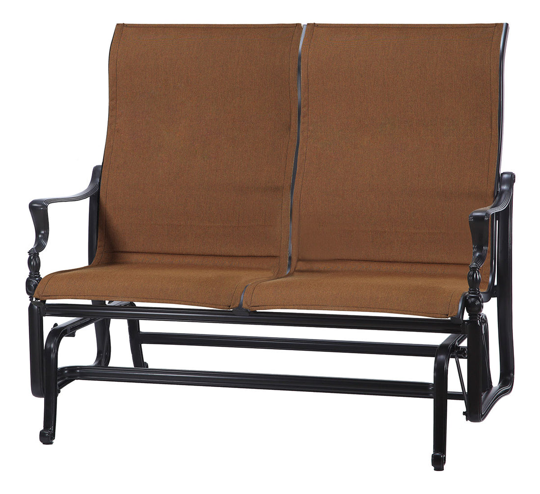 Gensun Bel Air Padded Sling High Back Loveseat Glider in Midnight Gold