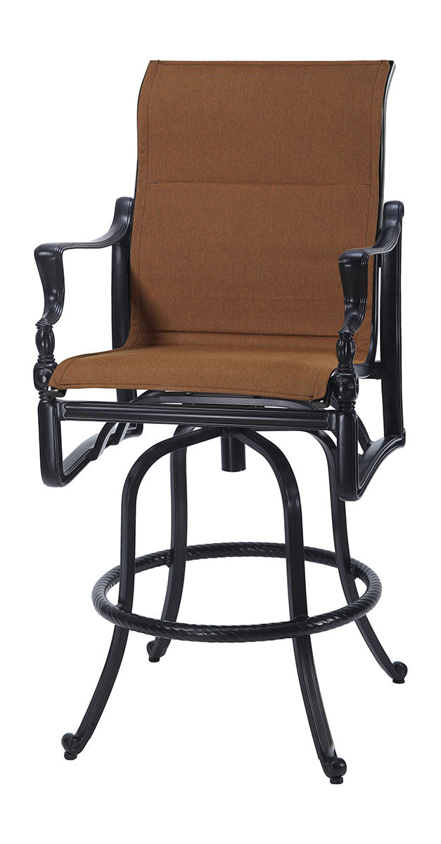 Gensun Bel Air Padded Sling Swivel Bar Stool in Midnight Gold