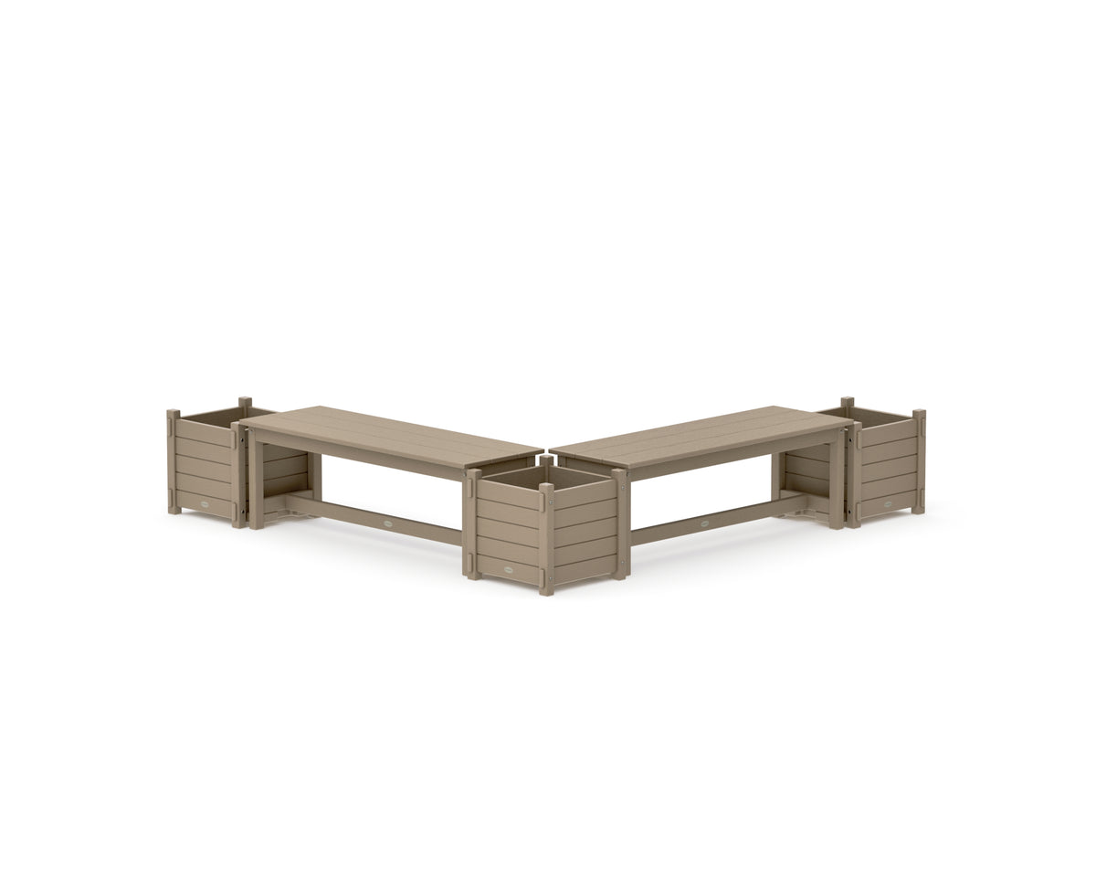 POLYWOOD 48" Nautical L-Shaped Planter Bench Corner Set in Vintage Sahara