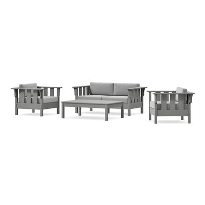POLYWOOD Acadia 4-Piece Deep Seating Set with Loveseat in Slate Grey / Grey Mist