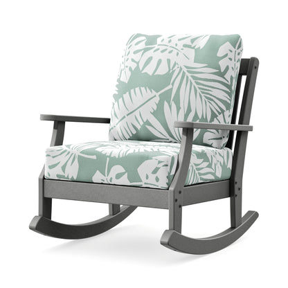 POLYWOOD Braxton Deep Seating Rocking Chair in Slate Grey / Leaf Glacier Spa