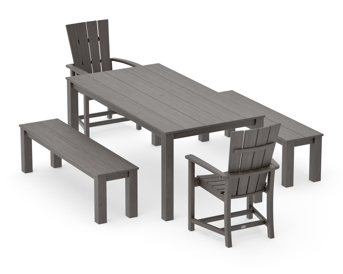 POLYWOOD Quattro 5-Piece Parsons Dining Set with Benches in Driftwood