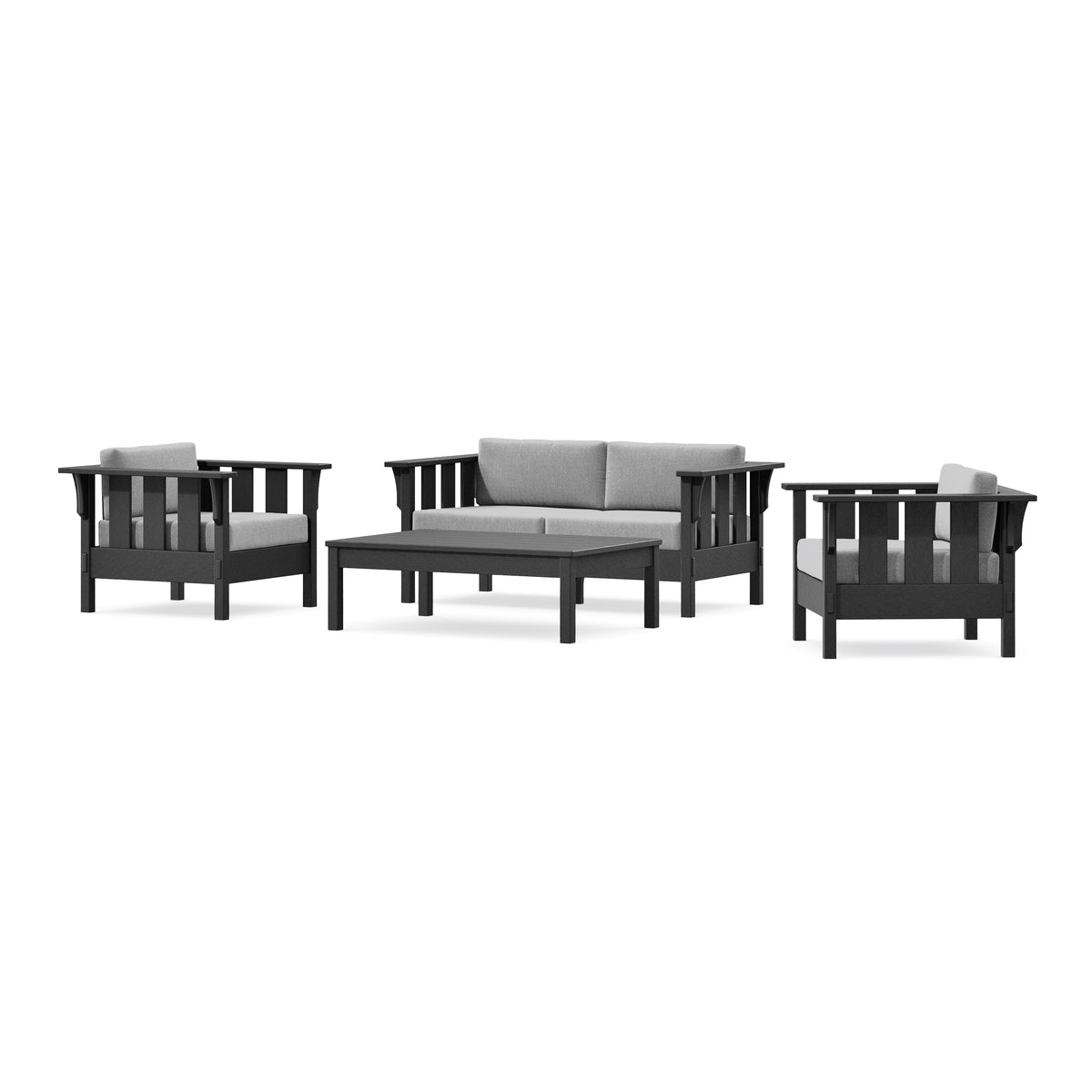 POLYWOOD Acadia 4-Piece Deep Seating Set with Loveseat in Black / Grey Mist