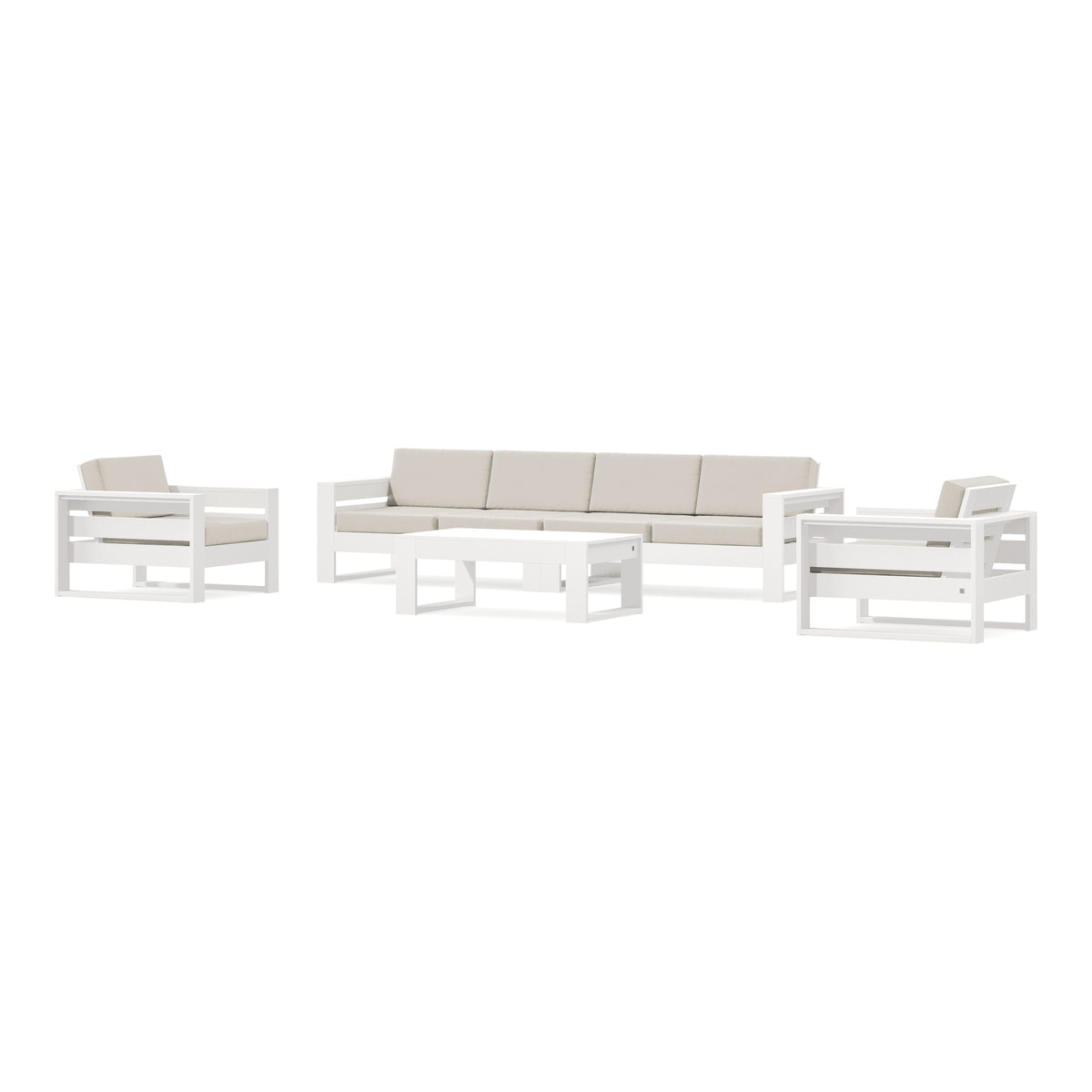 POLYWOOD PW Designer Series Latitude 5-Piece Lounge Sofa Set in Vintage White / Dune Burlap