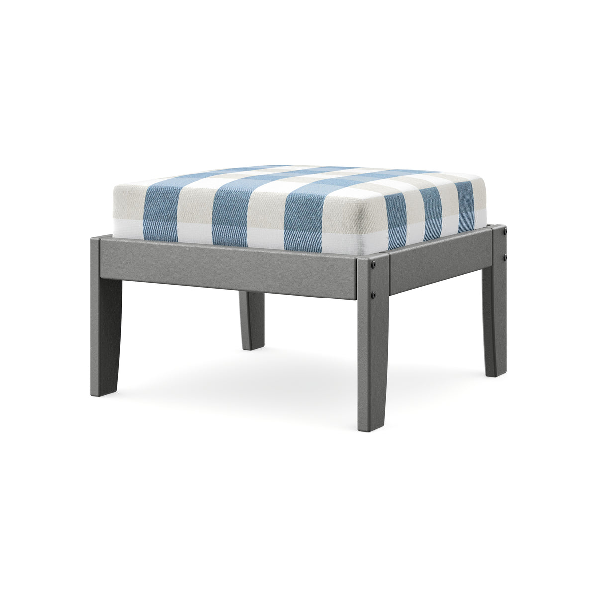 POLYWOOD Modular Ottoman - Classic in Slate Grey / Buffalo Plaid Sky Blue